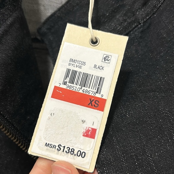 Max Studio Womens Denim Moto Jacket Sylvie Size XS Black Dark Wash Loose Fit NWT - Picture 8 of 16